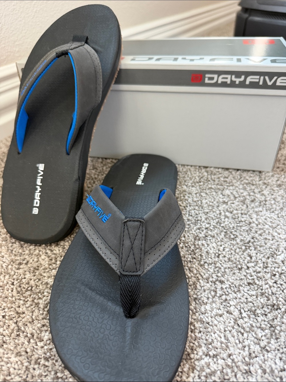 DayFive Men’s Black Flip-Flops with Blue Accents